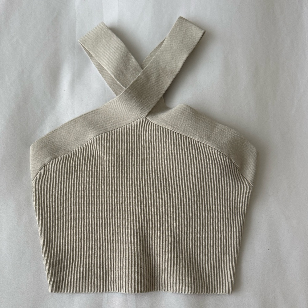 Babaton Cream Ribbed Crop Top